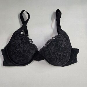 Wonderbra Women Bra 38C Black Floral Balconette Underwired Lace Strap